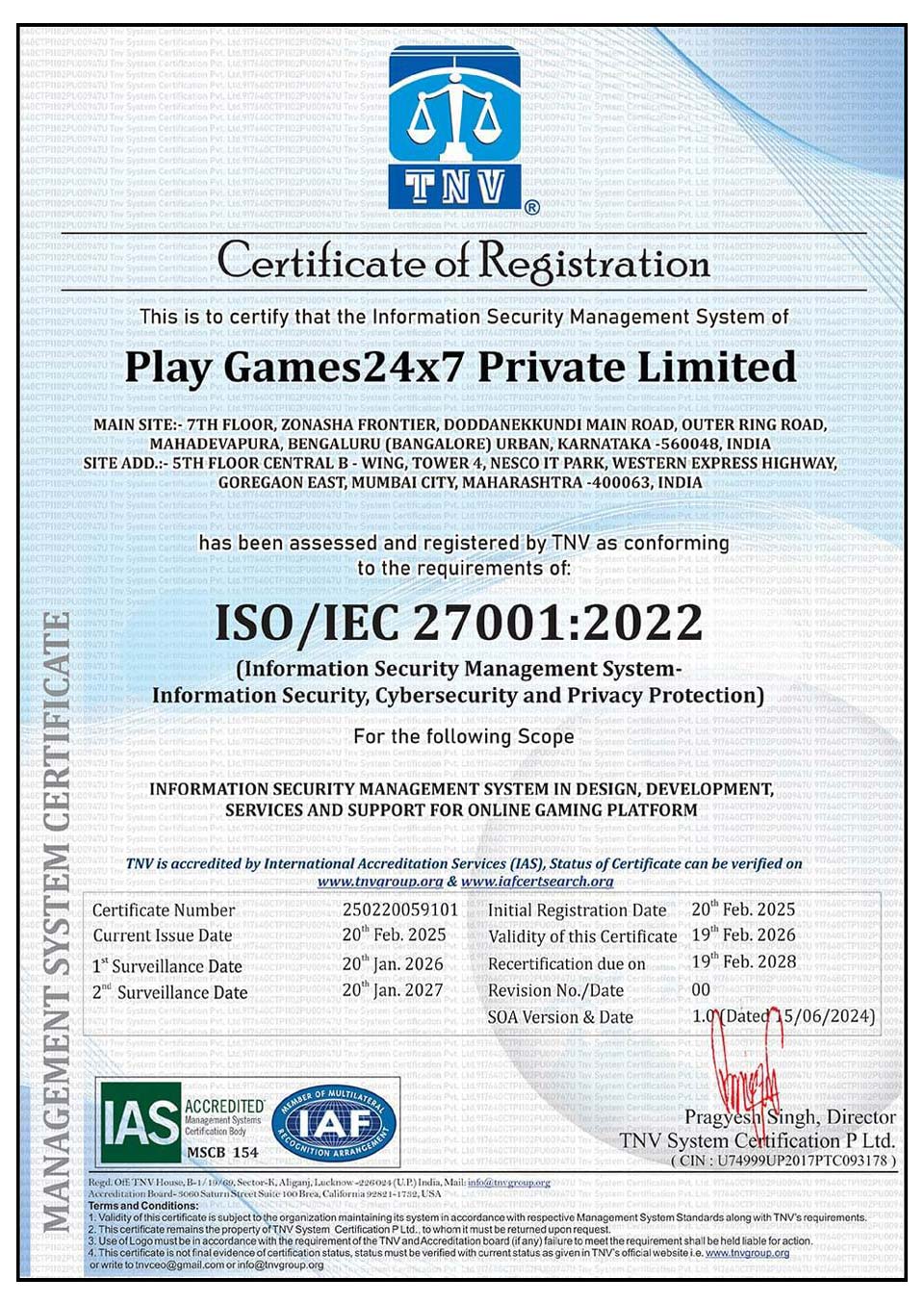 ISO 27001 Certificate